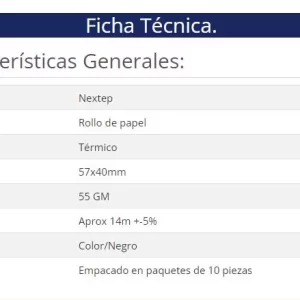 Rollo de Papel Nextep Térmico NE-528 57x40 mm c/10 piezas gramage 55 y largo 14m+5% impresión color negro