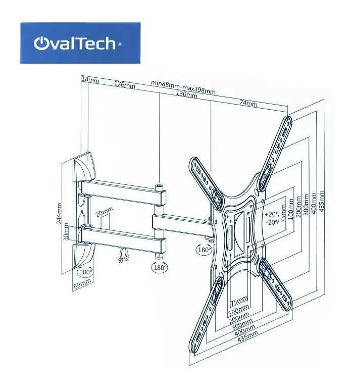 Soporte de Pared Movil OVALTECH OVTV-M2355 para TV de 23 pulgadas a 55 pulgadas (Resistencia 30kgs) - Imagen 6