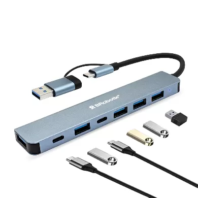 Hub Conector DUAL Tipo USB A&C, V3.0 , 7 en 1, /5 USB/2 TIPO C/ 6005446 BROBOTIX - Imagen 2