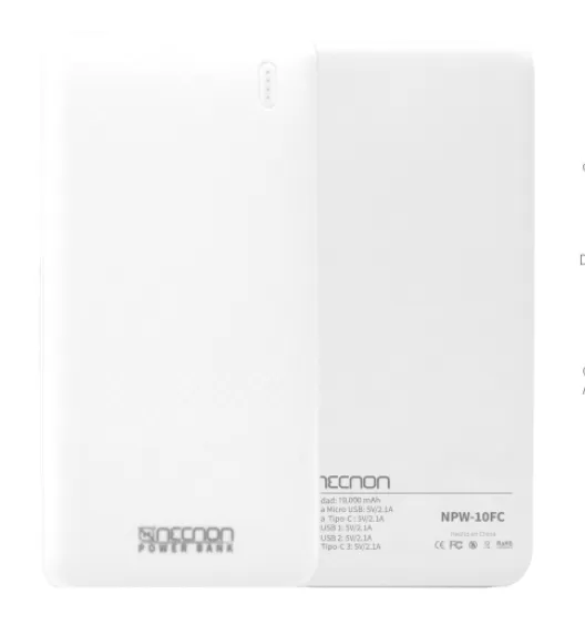Power Bank NPW-10FC Necnon 10000mAh Carga 2.1A 2 A 3 Cargas
