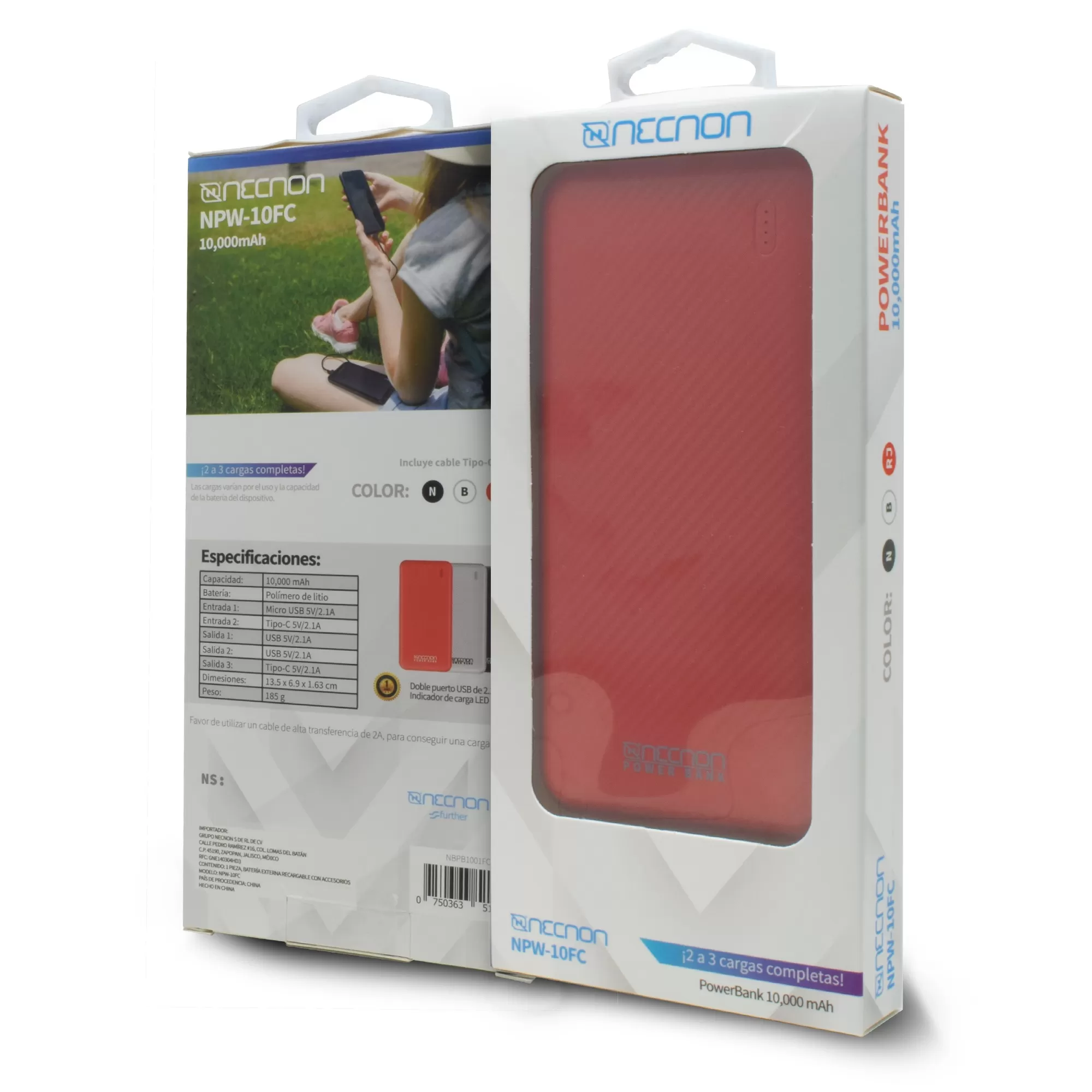 Power Bank NPW-10FC Necnon 10000mAh Carga 2.1A 2 A 3 Cargas - Imagen 4