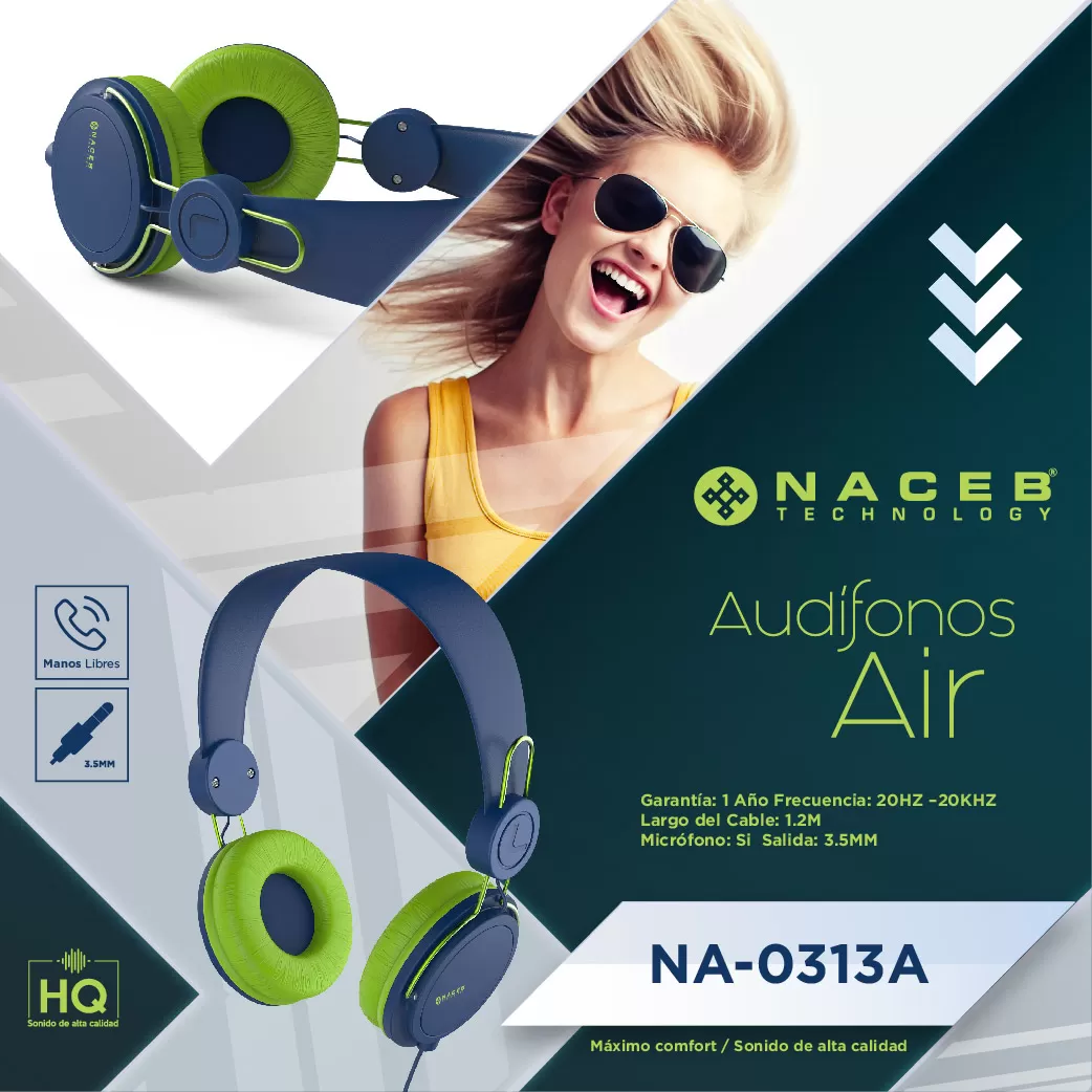 Diadema Naceb Technology NA-0313A, Diadema, Azul con verde, 1.2 m - Imagen 4