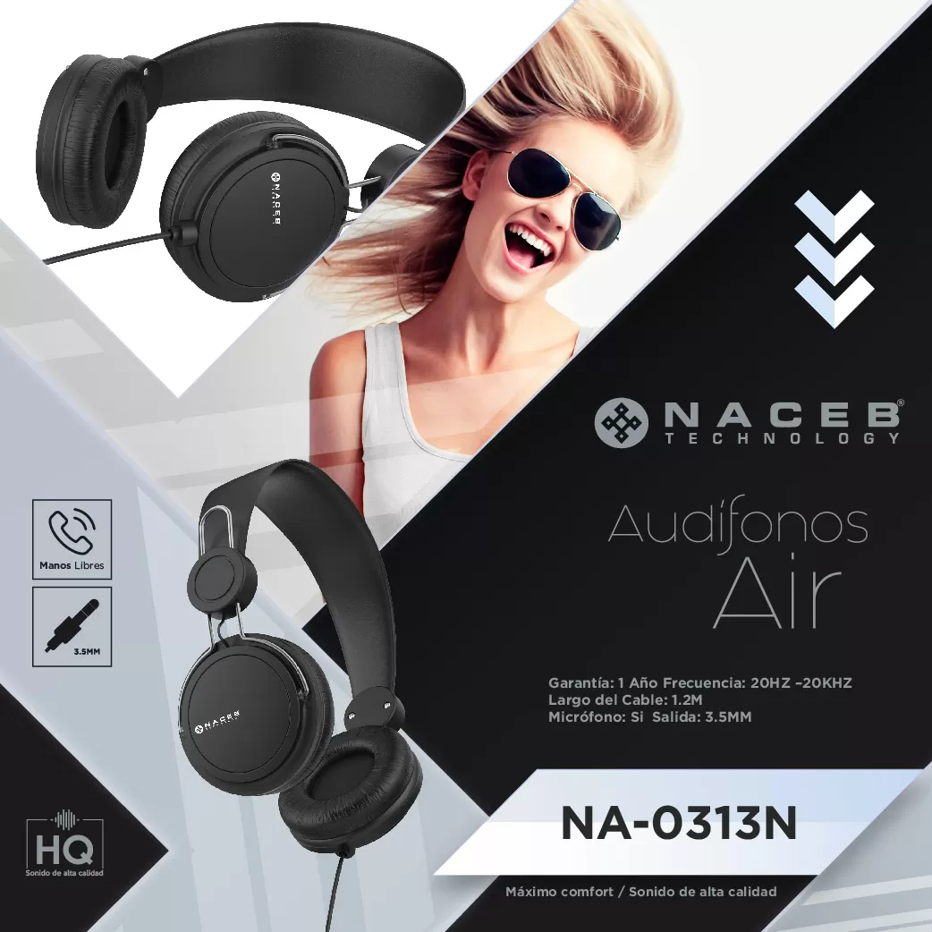 Diadema Naceb Technology NA-0313N, Diadema, Negro, 1.2 m - Imagen 4