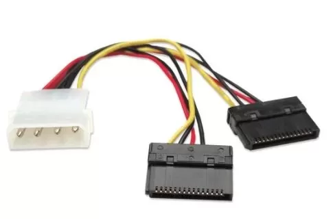 349369 Cable de corriente SATA en Y, de 4 pines a 2 x 15 pines, 15 cm de largo.