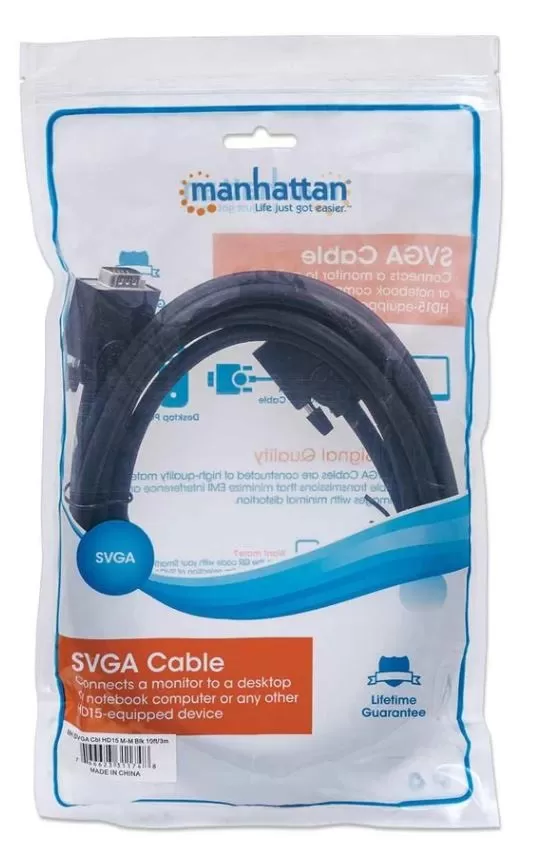 311748 Cable SVGA HD15 macho a HD15 macho, de 3.0m Color Negro, Completamente blindado para reducir la interferencia EMI. - Imagen 3