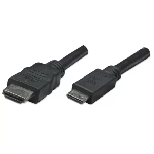 304955 Cable Mini HDMI macho a HDMI macho, Blindado, Negro,1.8 mts, Soporta una resolución de 4K, video en 3D y color intenso.