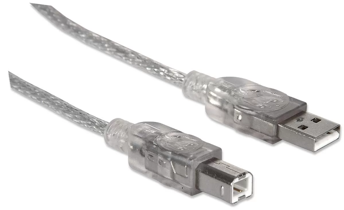 345408 Cable para impresora USB-A a USB-B de 5mts, color Plateado, Velocidades de hasta 480 Mbps. - Imagen 2
