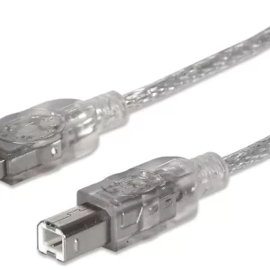 345408 Cable para impresora USB-A a USB-B de 5mts, color Plateado, Velocidades de hasta 480 Mbps.