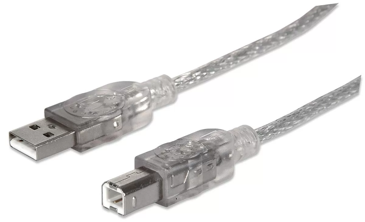 345408 Cable para impresora USB-A a USB-B de 5mts, color Plateado, Velocidades de hasta 480 Mbps.