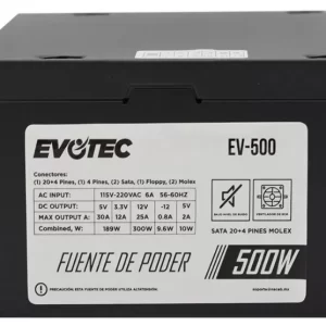 Fuente de Poder EVOTEC EV-500, Negro, 500 W