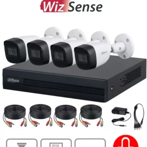 DAHUA KITXVR1B04-I+HFW1200CMA -Kit de 4 Incluye XVR 4 CH WizSH.265+, 4 cámaras metálicas con micrófono, 4 canales más 1IP o hasta 5 canales IP