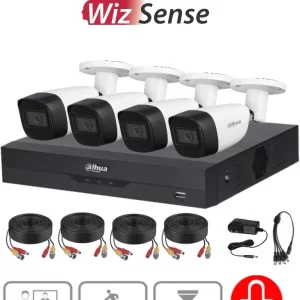 DAHUA KITXVR5104HS4KLI3+4HFW1500CMA- Kit de 4 canales 5 MP con audio y DVR de 4 CH,Soporta 4 canales + 4 IP o hasta 8 IP + 4 Camaras 5mp