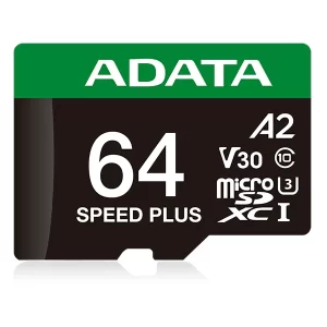Micro Secure Digital ADATA SPEED PLUS microSDXC/SDHC UHS-I U3 V30 64GB Clase 10 (A2), lectura /escritura hasta 180/160(MB/s). UD64GUI3V30A2SP-RA1