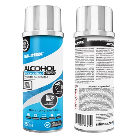 Alcohol Isopropílico SILIMEX Aerosol Envase: 250 ml = 280gr., Azul, Alcohol Isopropílico, Componentes Electrónicos