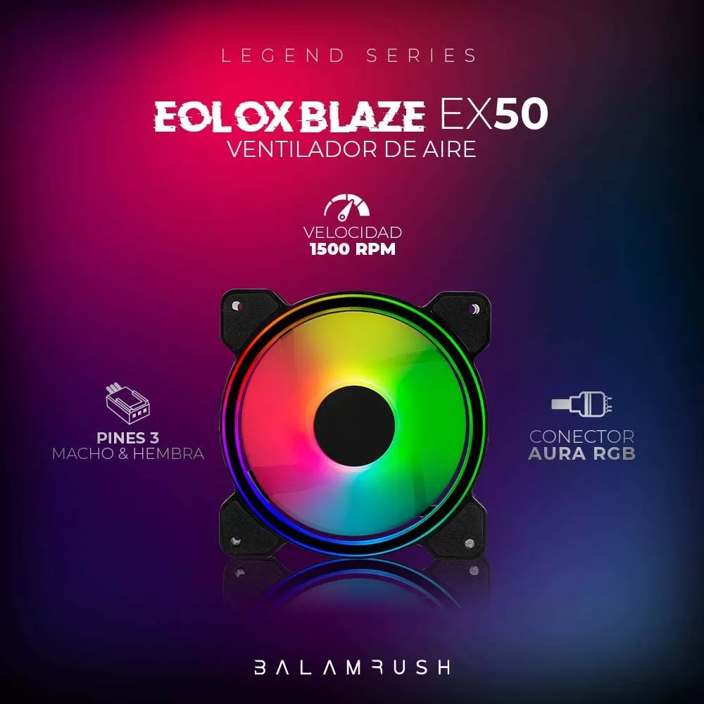 Ventilador de 120mm ARGB Balam Rush Eolox Blaze EX50 Velocidad: 1500 Rpm Flujo de aire: 28.76 CFM - Imagen 3