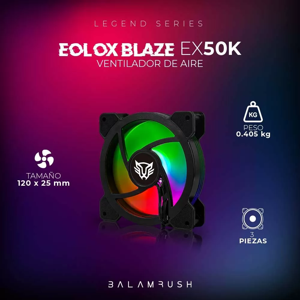 Kit 3 Ventiladores de 120mm ARGB Balam Rush Eolox Blaze EX50K Velocidad: 1500 Rpm Flujo de aire: 28.76 CFM - Imagen 2