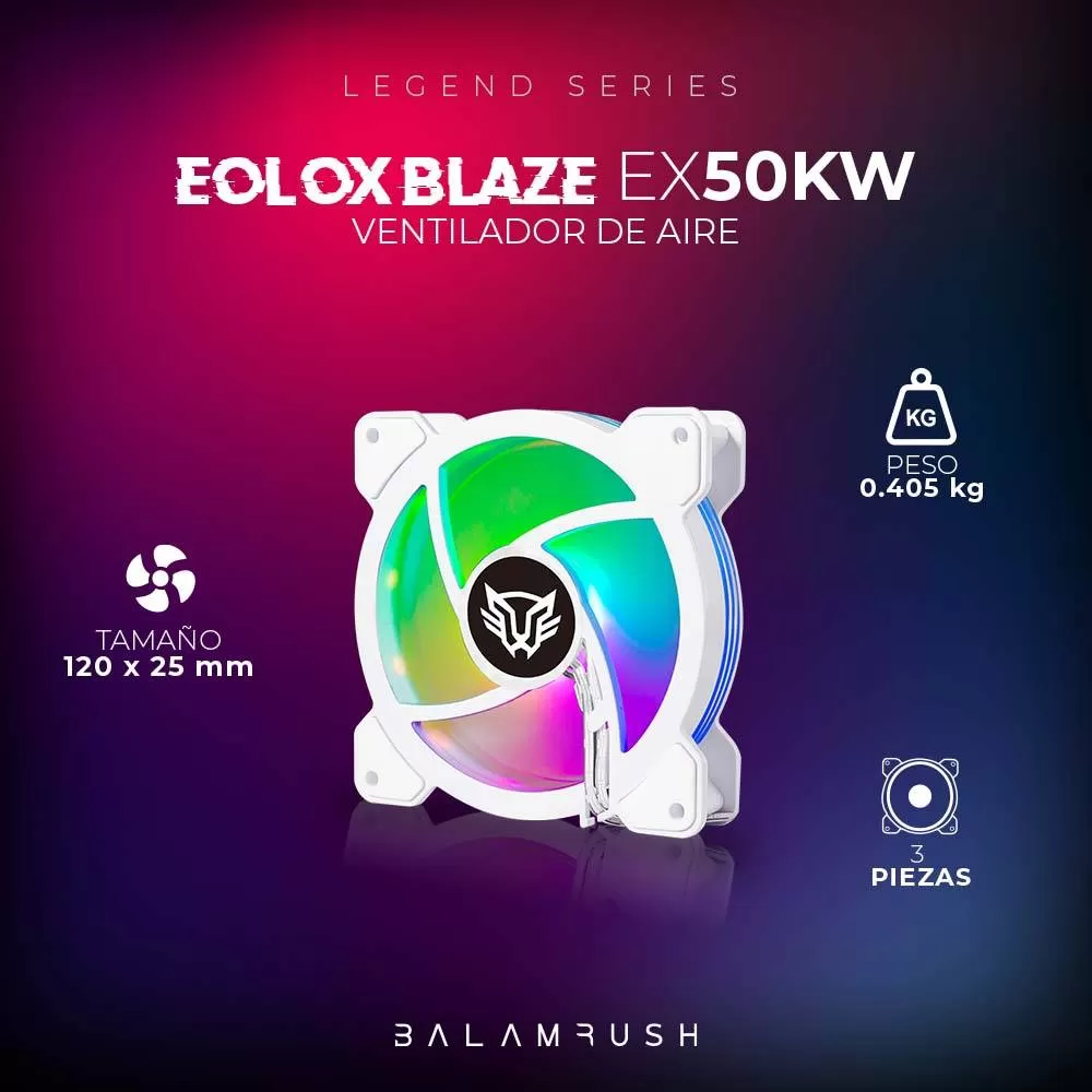 Kit 3 Ventiladores de 120mm ARGB Balam Rush Eolox Blaze EX50KW Velocidad: 1500 Rpm Flujo de aire: 28.76 - Imagen 2