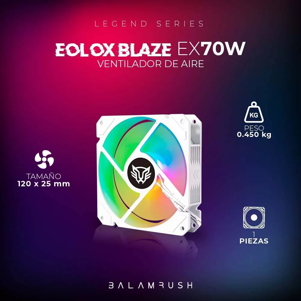 Ventilador de 120mm ARGB Balam Rush Eolox Blaze EX70W: Velocidad: 1200 Rpm Flujo de aire: 30.71 CFM - Imagen 2