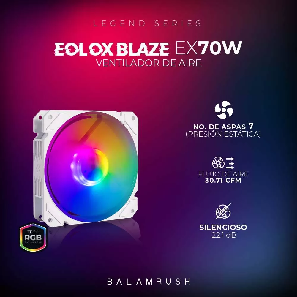 Ventilador de 120mm ARGB Balam Rush Eolox Blaze EX70W: Velocidad: 1200 Rpm Flujo de aire: 30.71 CFM - Imagen 4