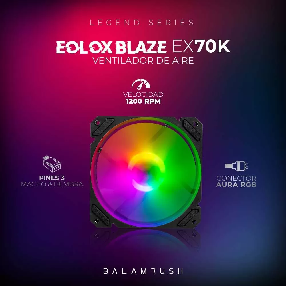 Kit 3 Ventiladores de 120mm ARGB Balam Rush Eolox Blaze EX70K: Velocidad: 1200 Rpm Flujo de aire: 30.71 CFM - Imagen 3