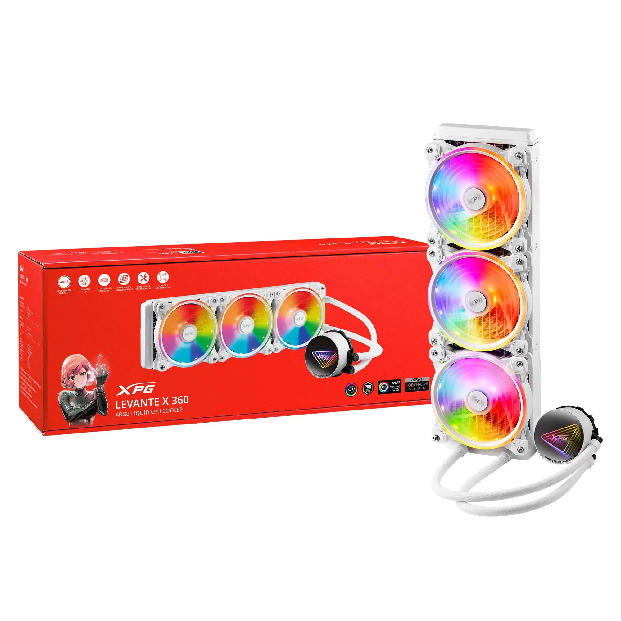Enfriador liquido XPG LEVANTE X 360. Tres ventiladores ARGB 120 mm. Radiador 360mm. Intel: LGA 1700, 1200, 115x y AMD: AM5, AM4. LEVANTEX360-WHCWW - Imagen 3