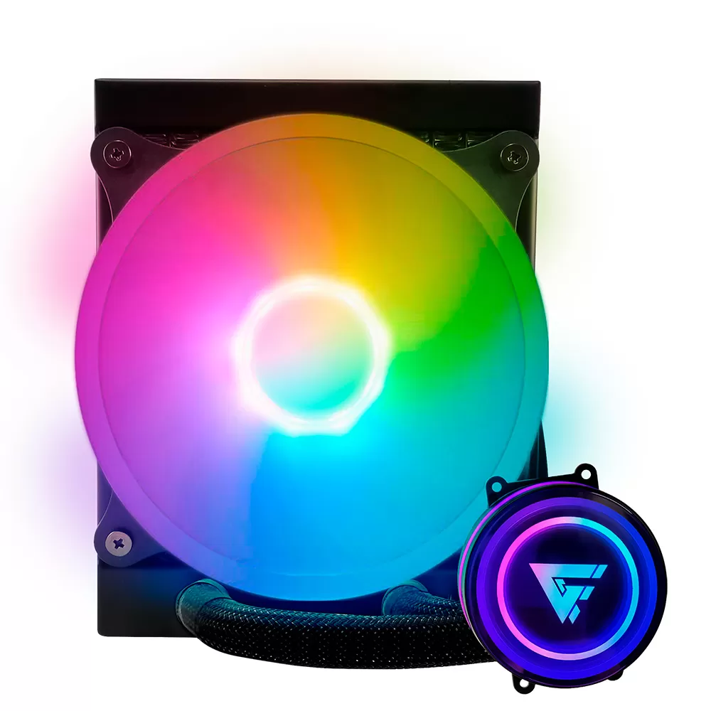 Enfriamiento Liquido. Gamer Factor LQG501. 120MM, RGB, TDP 150W, 1 fan 120mm 70 CFM, Negro.