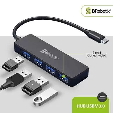 HUB USB V3.0, 4 PUERTOS, COMPATIBLE CON TODOS LOS PUERTOS Y DISPOSITIVOS USB TIPO A, CONEXIÓN TIPO C, 6007501 BROBOTIX - Imagen 2