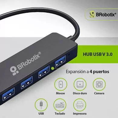 HUB USB V3.0, 4 PUERTOS, COMPATIBLE CON TODOS LOS PUERTOS Y DISPOSITIVOS USB TIPO A, CONEXIÓN TIPO C, 6007501 BROBOTIX - Imagen 3