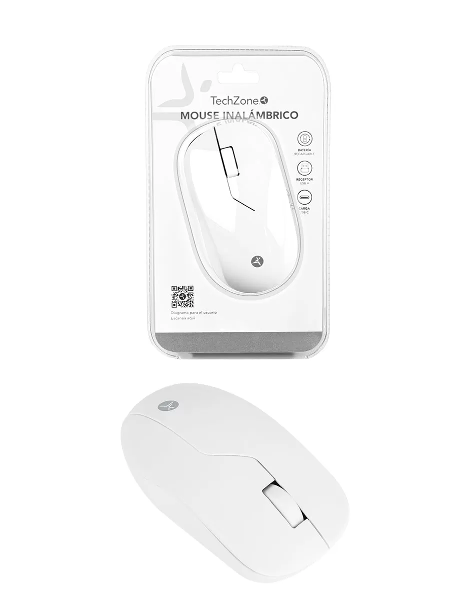 Mouse Inalámbrico ARMOR Recargable TECHZONE color Blanco, 1200 DPI, 3 Botones. - Imagen 2