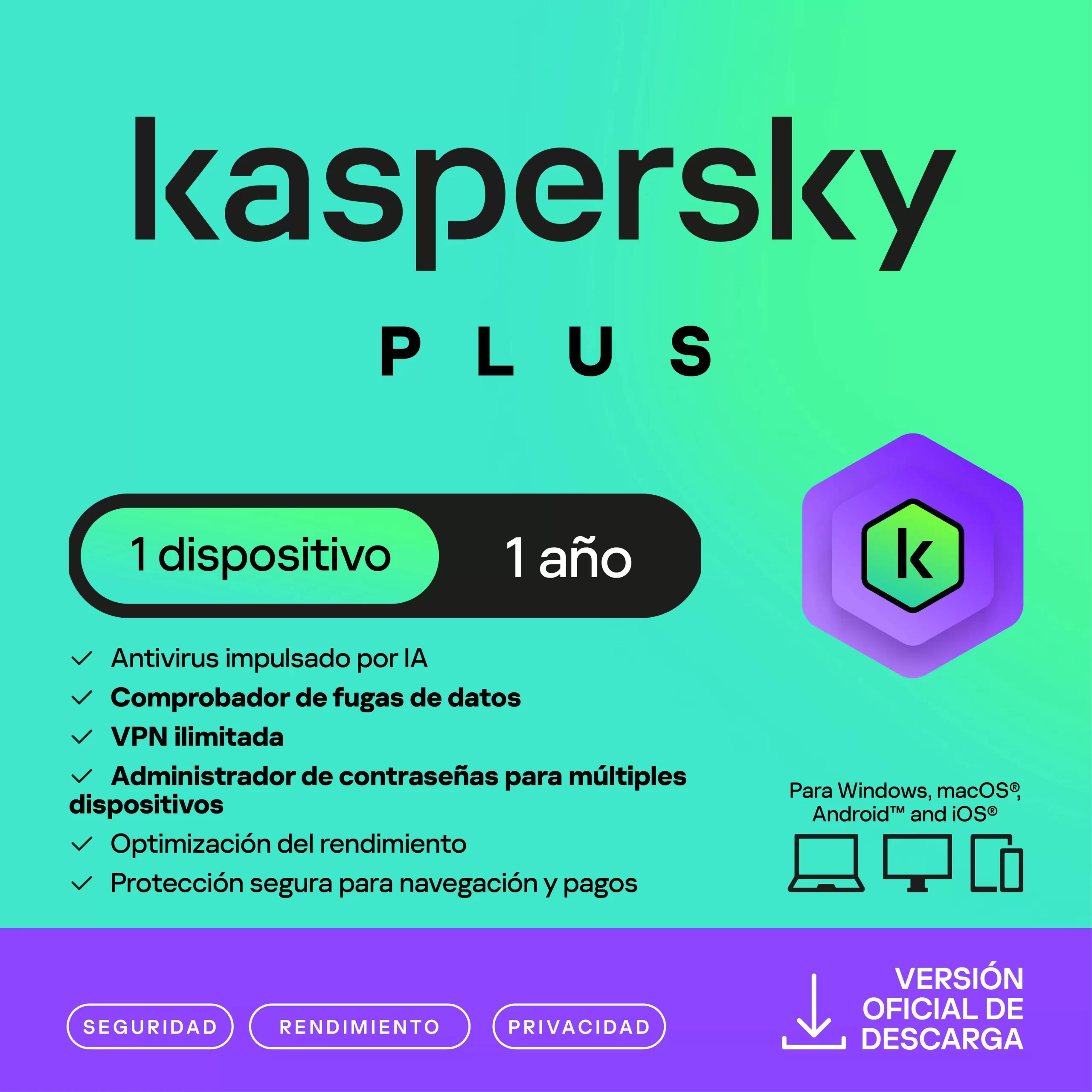 Kaspersky Plus 1 Dispositivo 1 Año (Internet Security)