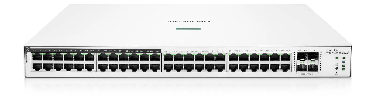 Switch HPE Instant On 1830 Gigabit Ethernet, 48 puertos RJ-45, 12p PoE Clase 4 370 W, 4SFP 1GbE (JL815A)