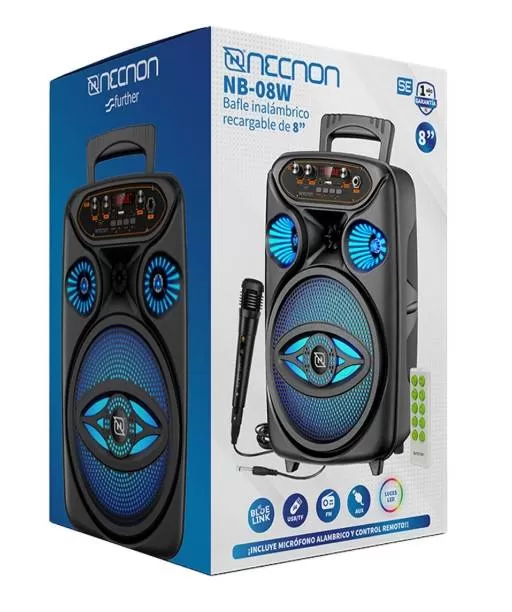 Bafle NECNON Bluetooth 8 NB-08Y, 15W Incluye Microfono Alambrico, Woefer de 8, Slot para memoria TF(hasta 32GB) - Imagen 3