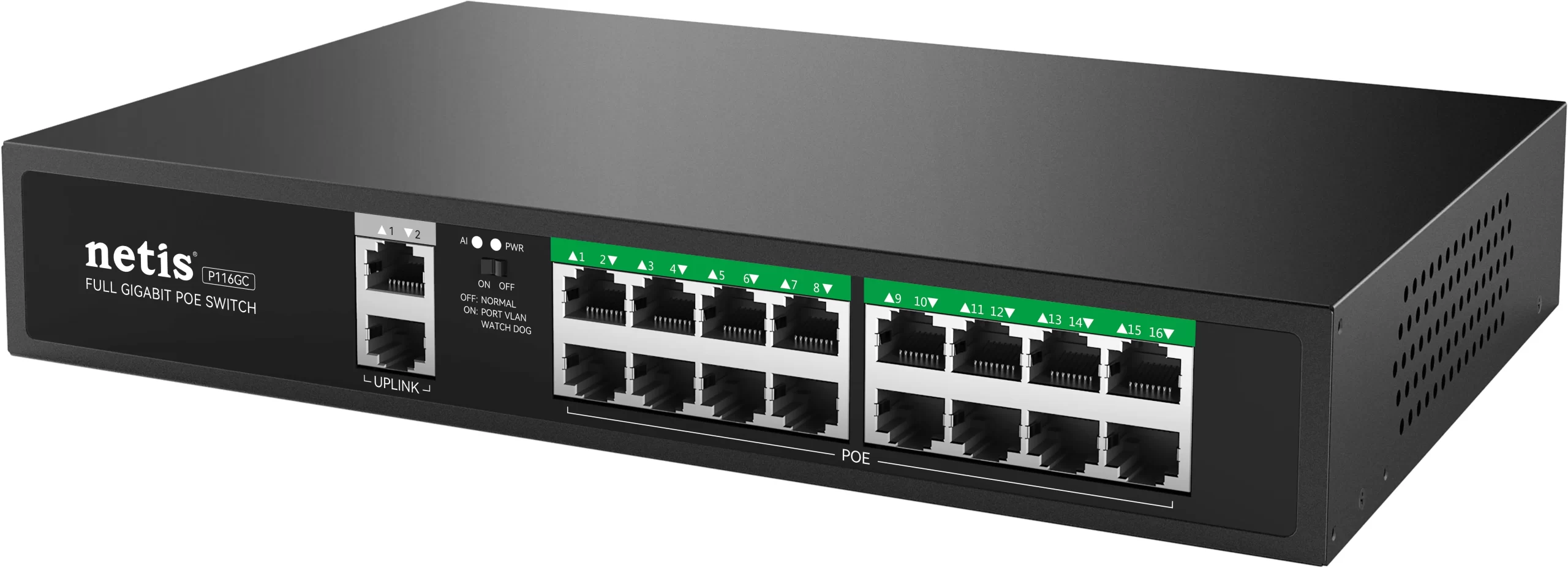 Netis Switch POE P116GC, 16 Puertos POE y 2 Puertos Uplink, 240W, 1000 Mbps, Watch Dog, Plug & Play, 250 Mts de Alcance, No Administrable - Imagen 2