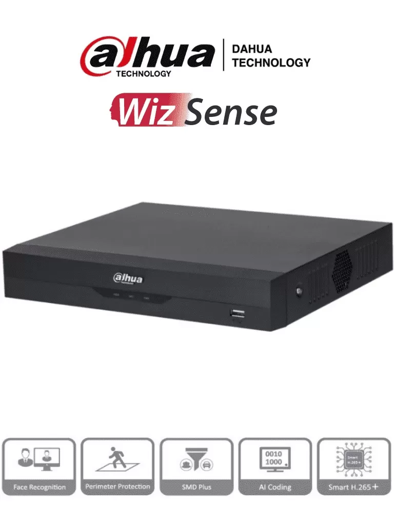 DAHUA XVR5116HS-I3 - DVR 16 Ch 5 Mp Lite/ WizSense/ H.265+/ 16 Ch HDCVI +8 IP/ Hasta 24 Canales IP/ 2 Canales de Reconocimiento Facial/ SMD+/1 Sata