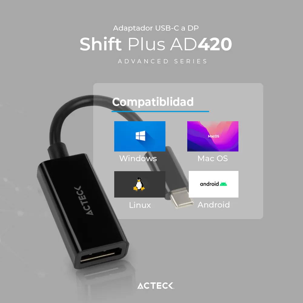 Adaptador USB-C a Displayport Shift Plus AD420 Acteck