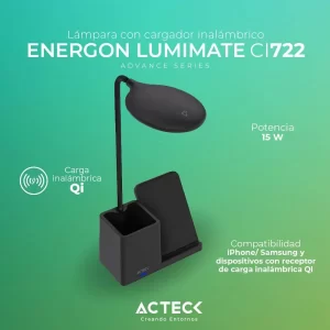 Cargador con Lampara para Escritorio ENERGON LUMIMATE CI722 Acteck