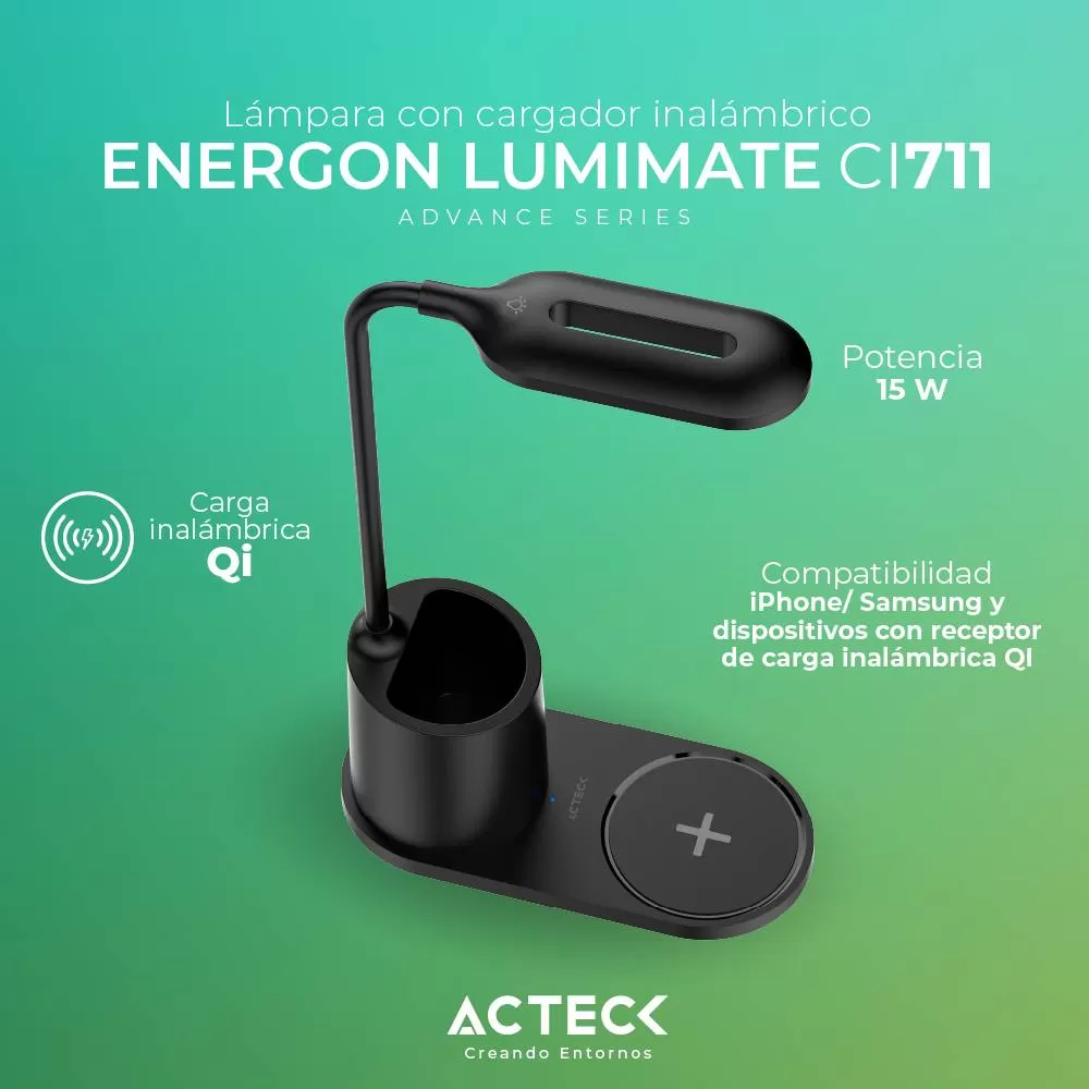 Cargador con Lampara para Escritorio ENERGON LUMIMATE CI711 Acteck