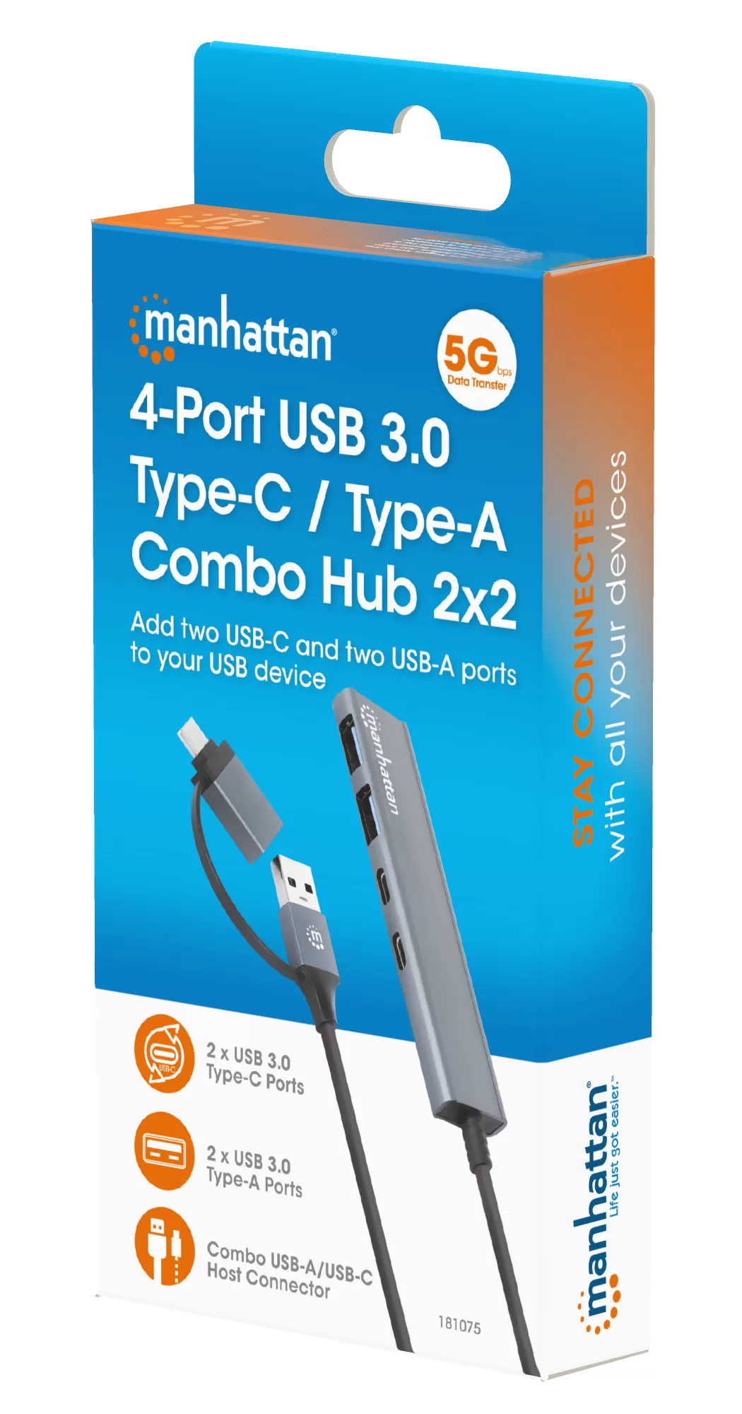 HUB USB V3.2 2Ptos A 2Ptos C (181075) MANHATTAN Hub de 4 puertos con conector combinado de USB-C a USB-A - Imagen 6