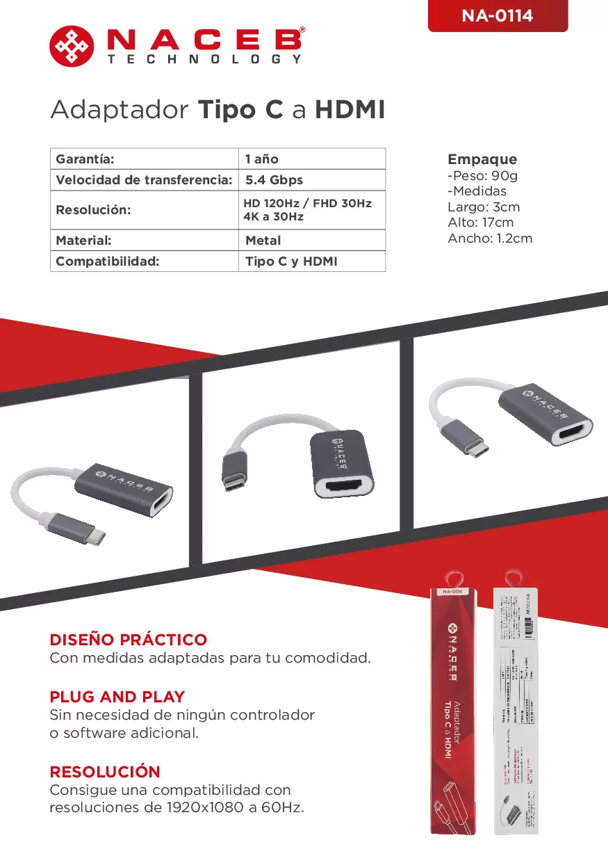 Adaptador NACEB Tipo C a HDMI NA-0114 - Imagen 3