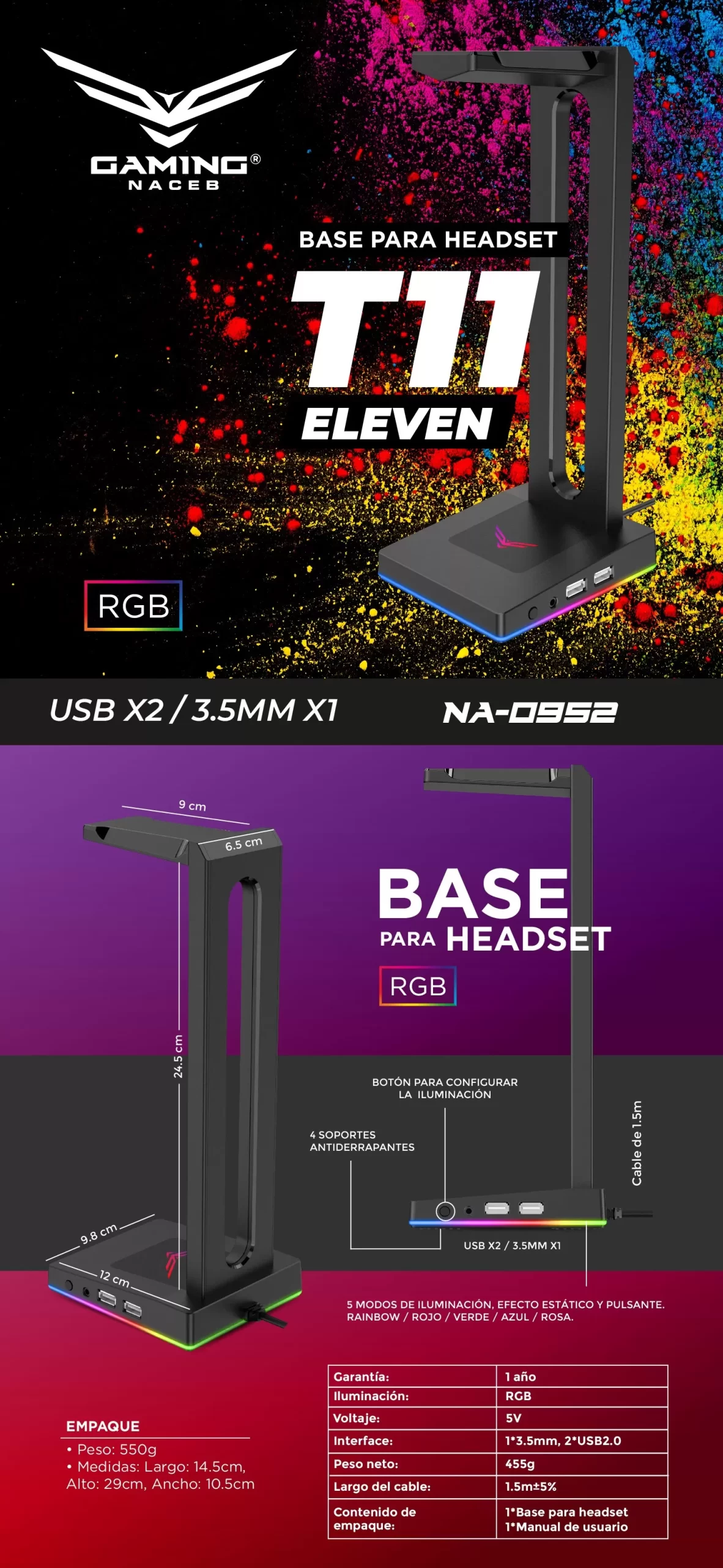 Base para Headset Naceb Technology NA-0952, Negro - Imagen 6