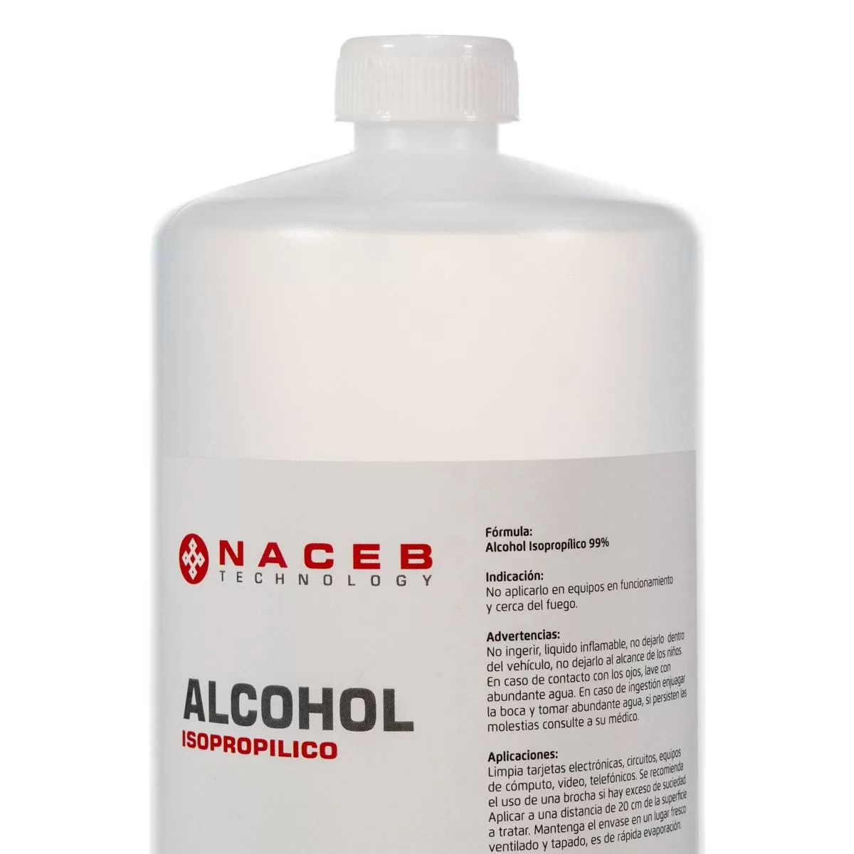 Alcohol isopropílico, 1Lt, Mantenerlo alejado del calor, superficies calinetes, llamas al descubierto y otras fuentes de ignicion,836g,No aplicarlo en equi