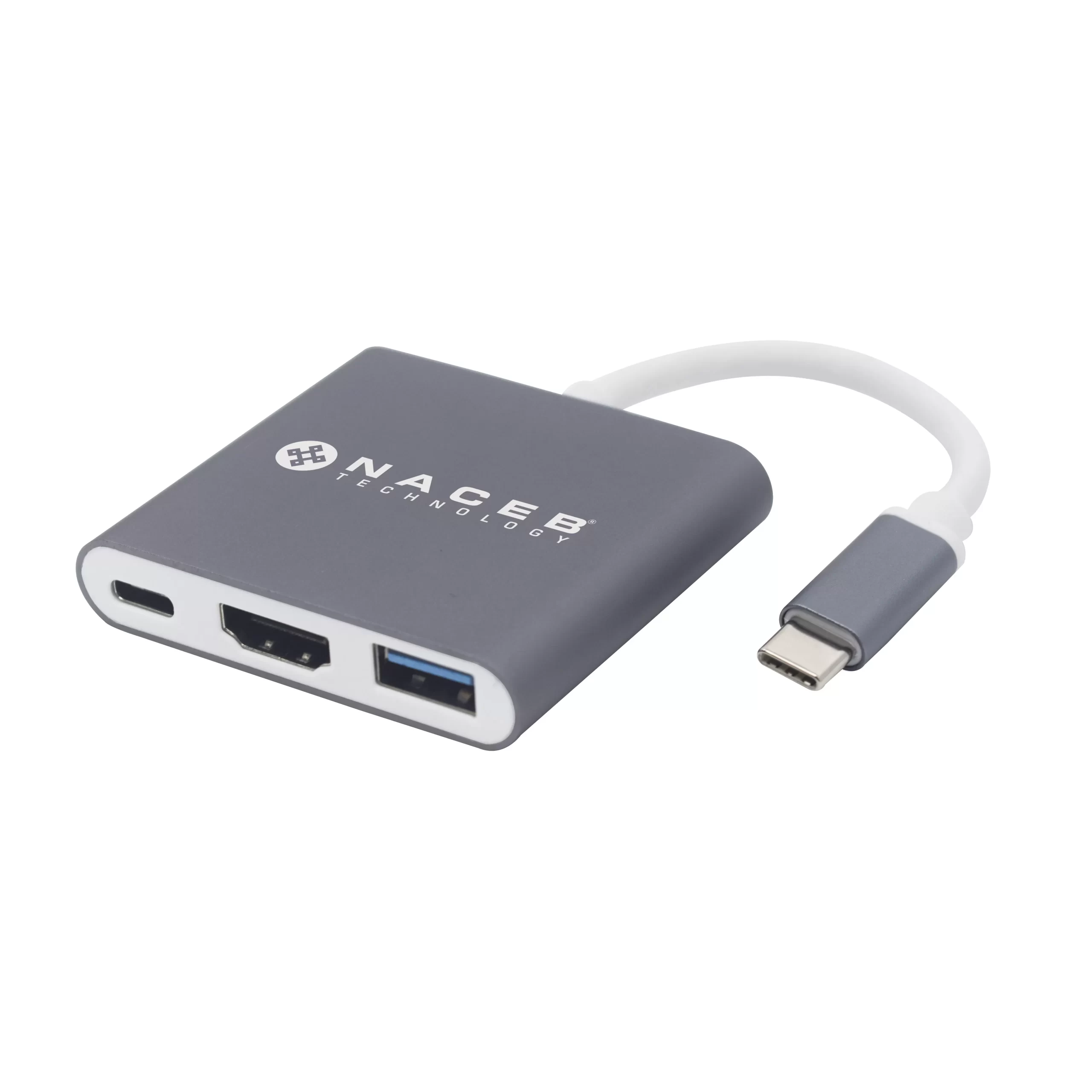 Adaptador Tipo C a HDMI + USB 3.0 + PD Naceb Technology NA-0111, Plata, USB C, HDMI + USB 3.0 + PD