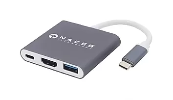Adaptador Tipo C a HDMI + USB 3.0 + PD Naceb Technology NA-0111, Plata, USB C, HDMI + USB 3.0 + PD - Imagen 4