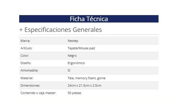 Mouse Pad Nextep NE-418R color Negro material Gel con Descansa Muñecas Tela Memory foam y Goma - Imagen 2