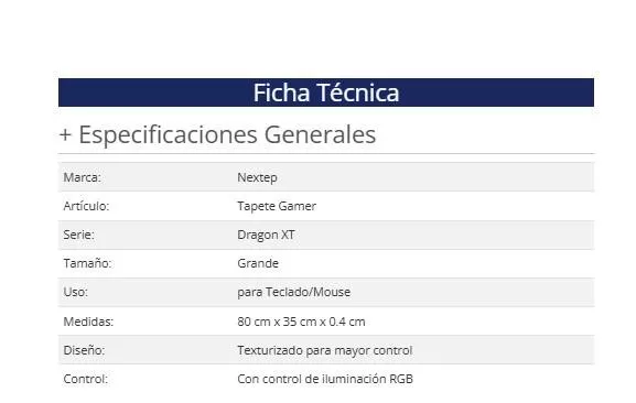 Tapete Gamer Dragon NE-483R XT RGB Grande para Teclado y Mouse Medidas 80x 35x0.4 Diseño Texturizado Control de iluminación RGB - Imagen 2