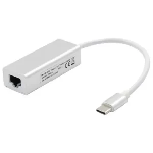 Convertidor USB Tipo C a RJ45 BROBOTIX 651879, USB C, RJ-45, 15 cm, Plata