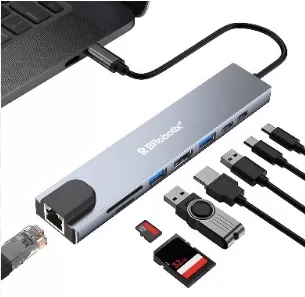 Docking Station USB C, 8 EN 1, HDMI/RJ45 GIGABIT/USB A/USB C/SD/MICRO SD. BROBOTIX 60007000