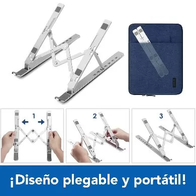 Soporte de Aluminio, Plegable, 7 Angulos Ajustables p/Laptop, Tablet, Celular, 1.8 a 17 Pulgadas, BROBOTIX 263564 - Imagen 5