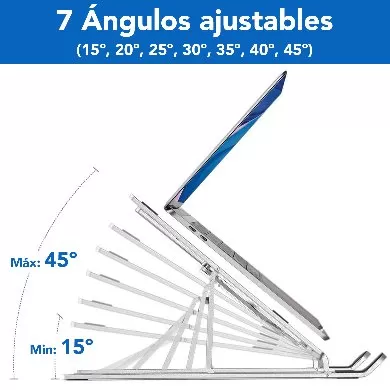Soporte de Aluminio, Plegable, 7 Angulos Ajustables p/Laptop, Tablet, Celular, 1.8 a 17 Pulgadas, BROBOTIX 263564 - Imagen 6