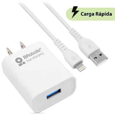 COMBO CARGA RÁPIDA: CARGADOR USB V3.0 + CABLE LIGHTNING. BLANCO (6001349), Brobotix
